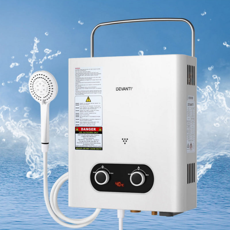 Devanti Portable Gas Water Heater Outdoor Camping Shower White