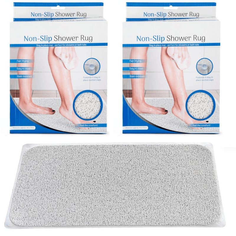 2x Anti Slip Loofah Shower Rug Non Slip Bathroom Bath Mat Carpet Water Drains