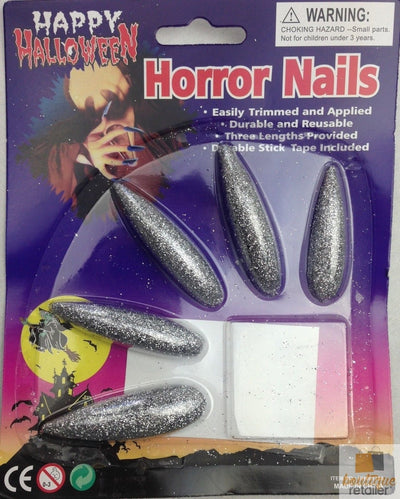 10x Long GLITTER HORROR NAILS Halloween Party Costume Accessory Vampire Witch