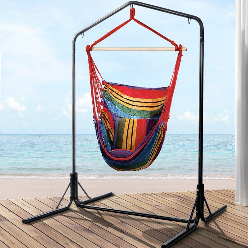 Gardeon Outdoor Hammock Chair with Stand Swing Hanging Hammock Pillow Rainbow