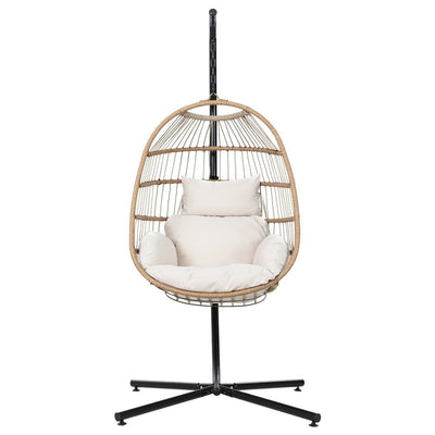 Gardeon Outdoor Egg Swing Chair Wicker Rope Furniture Pod Stand Foldable Yellow
