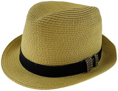 Dents Toyo Straw Trilby Fedora Hat Summer Fedora Small Brim - Natural/Black