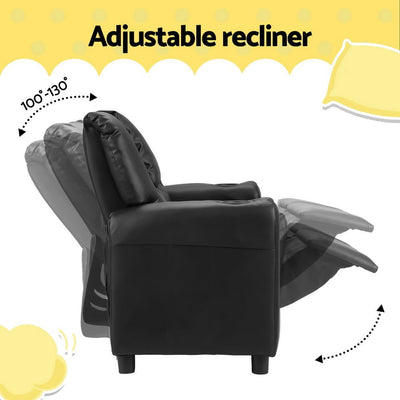 Keezi Kids Recliner Chair Double PU Leather Sofa Lounge Couch Armchair Black