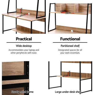 Artiss Office Computer Desk Study Table Workstation Bookshelf Storage Oak