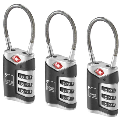 3x Lewis N. Clark TSA Approved Easy Set Combination Luggage Lock w Steel Cable