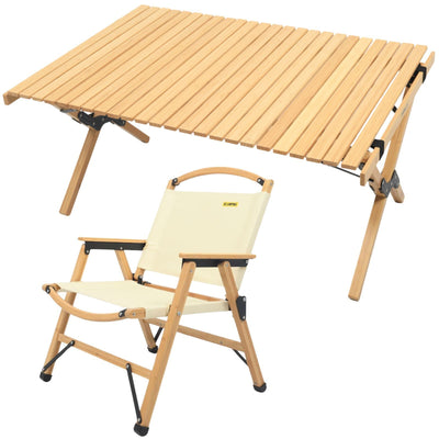 Chair & Table Set Bamboo Camping Folding Portable Outdoor Picnic Travel BBQ