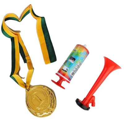 1st Gold Medal Winner + Air Horn Party Set School Sports Day Olympics Ribbon