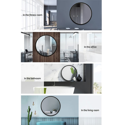 Embellir 2 Wall Mirror Makeup 70cm Home Decor Framed Mirrors Bathroom Round Black