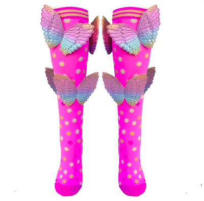 MADMIA Butterfly Kids & Adults Long Knee High Socks - Girl’s Pair - Pink