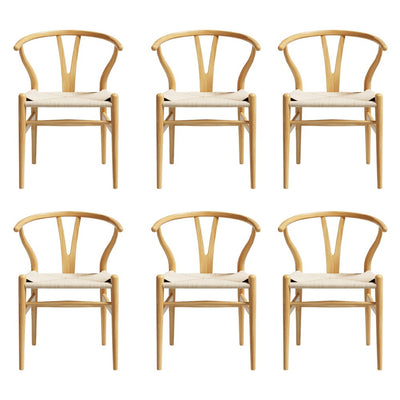 1 Set of 6 Artiss Dining Chairs Wooden Rattan Seat Wishbone Back