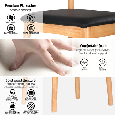 Artiss 4x Dining Chairs Rubber Wood Leather Seat Black