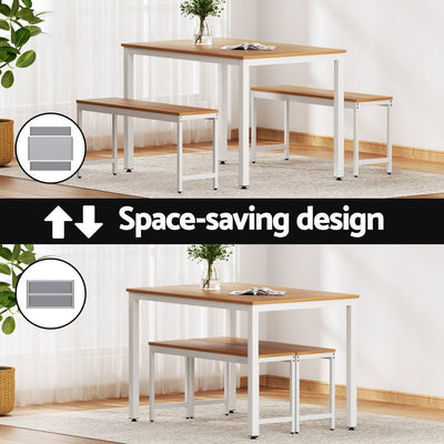 Artiss Dining Table and Chairs Set 3PCS Metal Desk Bench Sets Kitchen Furniture