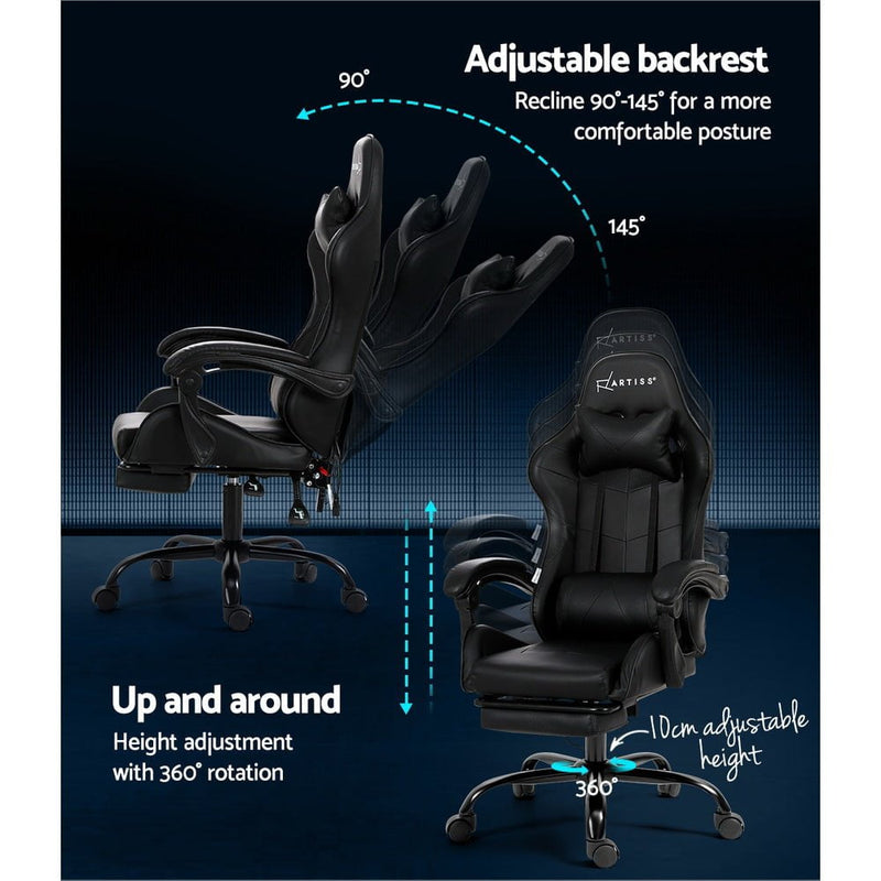 Artiss 6 Point Massage Gaming Office Chair Footrest Black