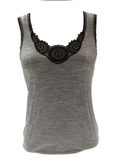 MERINO SKINS Ladies Dianthe Tank Top Thermal Merino Wool Rich Thermals - Soft Grey Marle