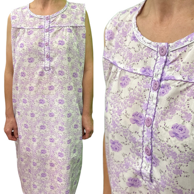 Womens 100% Cotton Sleeveless Nightie Gown Night Dress Pyjamas PJ Pajamas Sleep - Lilac