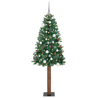 Slim Christmas Tree LEDs & Ball Set Green 180 cm PVC