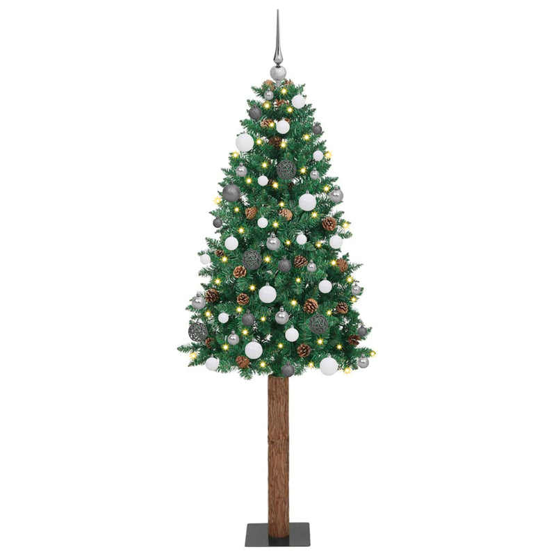 Slim Christmas Tree LEDs & Ball Set Green 180 cm PVC
