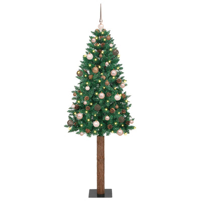 Slim Christmas Tree LEDs & Ball Set Green 180 cm PVC