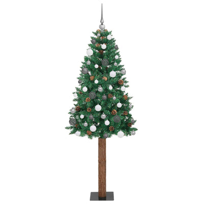 Slim Christmas Tree LED & Ball Set Green 210 cm PVC