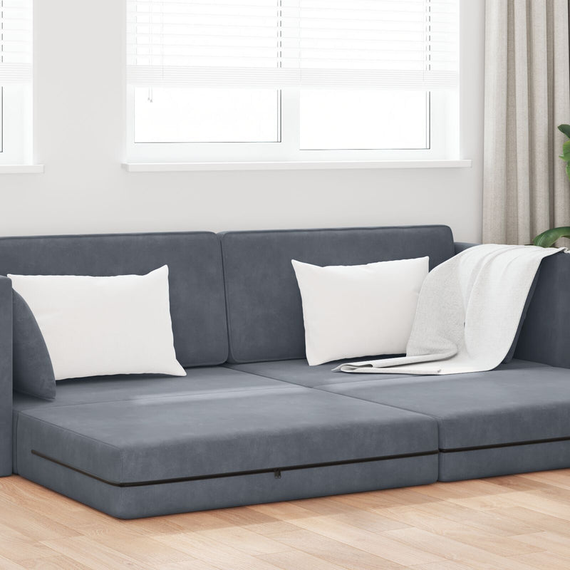 Floor Sofa Bed 2-in-1 Dark Grey 213x144x60 cm Velvet