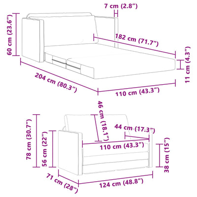 Floor Sofa Bed 2-in-1 Dark Grey 124x204x61 cm Velvet