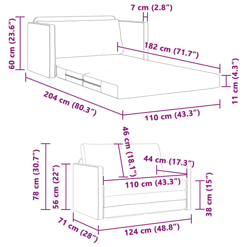 Floor Sofa Bed 2-in-1 Dark Grey 124x204x61 cm Velvet