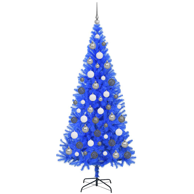 Blue Artificial Christmas Tree LED & Bauble Set 180 cm PVC