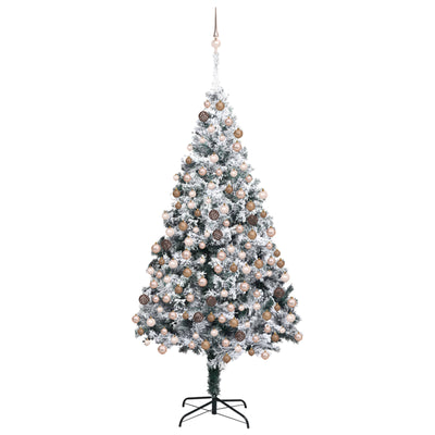 Slim Christmas Tree 300 LEDs & Ball Set & Flocked Snow Green 180 cm
