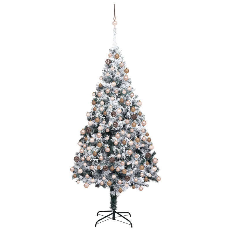 Slim Christmas Tree 300 LEDs & Ball Set & Flocked Snow Green 180 cm