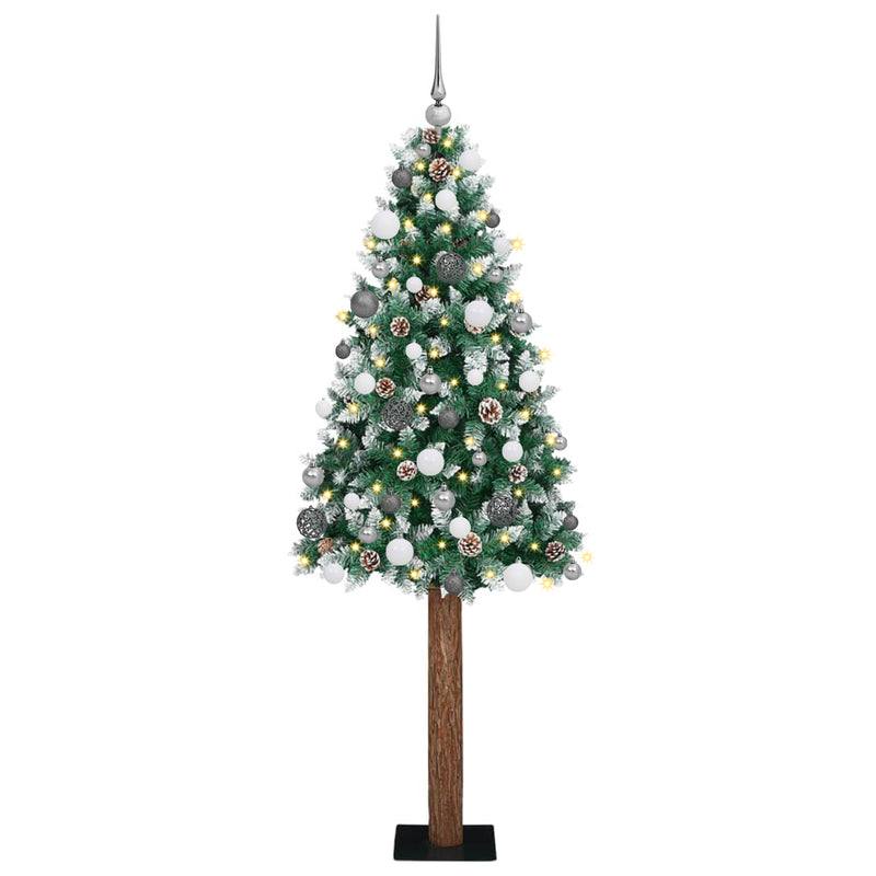 Slim Christmas Tree LEDs & Ball Set Green 210 cm PVC