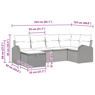6 Piece Garden Sofa Set with Cushions Black Poly Rattan