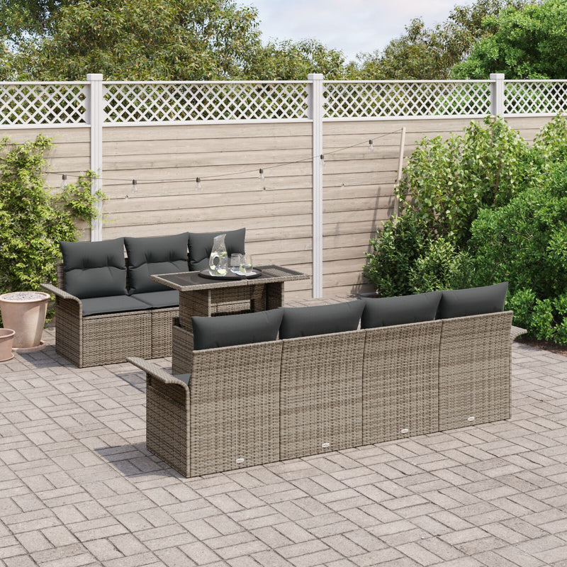 8 Piece Garden Sofa Set with Cushions Grey Poly Rattan