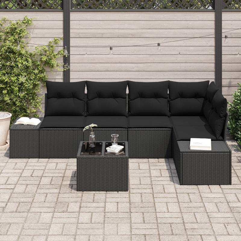 6 Piece Garden Sofa Set with Cushions Beige Poly Rattan