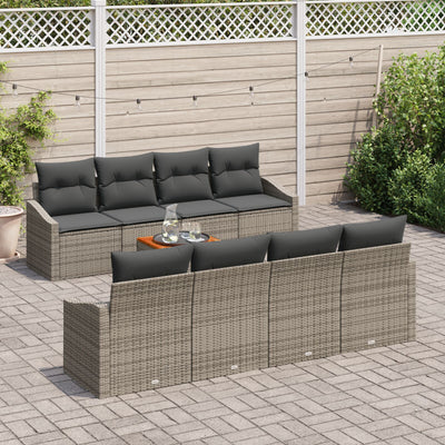7 Piece Garden Sofa Set with Cushions Grey Poly Rattan Acacia