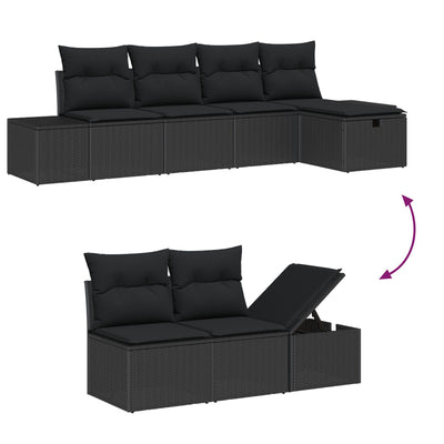 6 Piece Garden Sofa Set with Cushions Black Poly Rattan