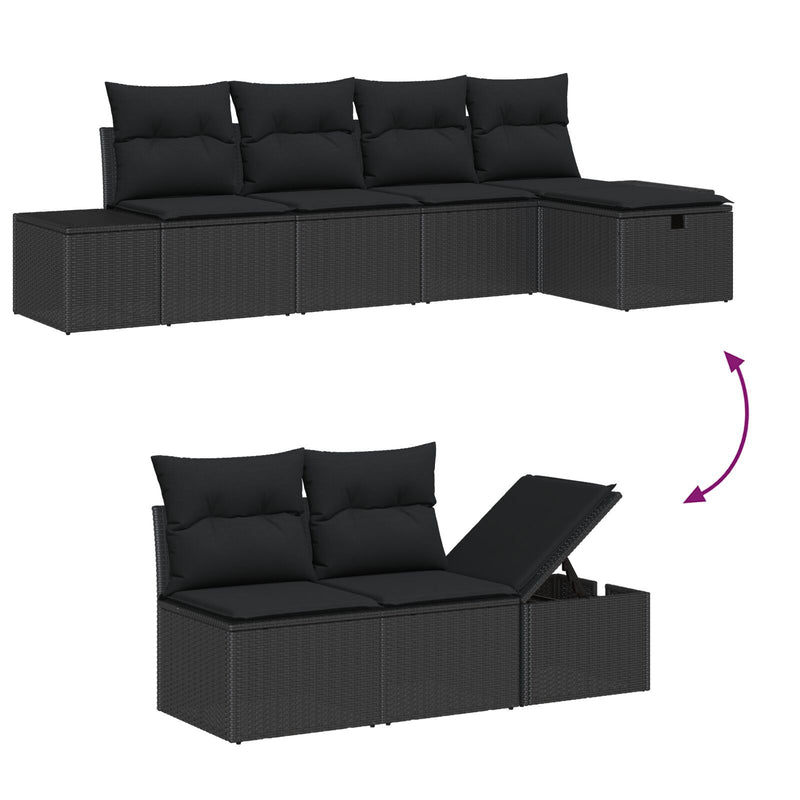 6 Piece Garden Sofa Set with Cushions Black Poly Rattan