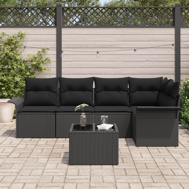 6 Piece Garden Sofa Set with Cushions Beige Poly Rattan