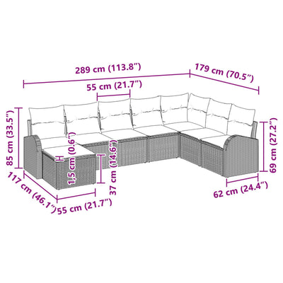 8 Piece Garden Sofa Set with Cushions Black Poly Rattan