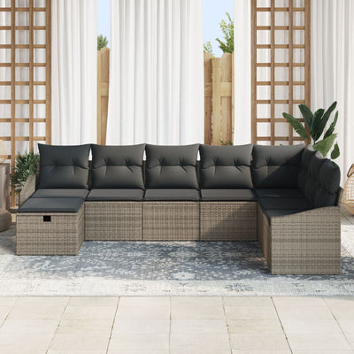 8 Piece Garden Sofa Set with Cushions Grey Poly Rattan