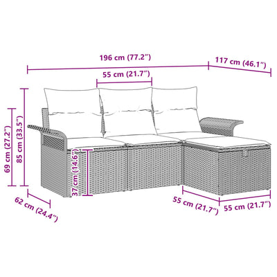 4 Piece Garden Sofa Set with Cushions Grey Poly Rattan
