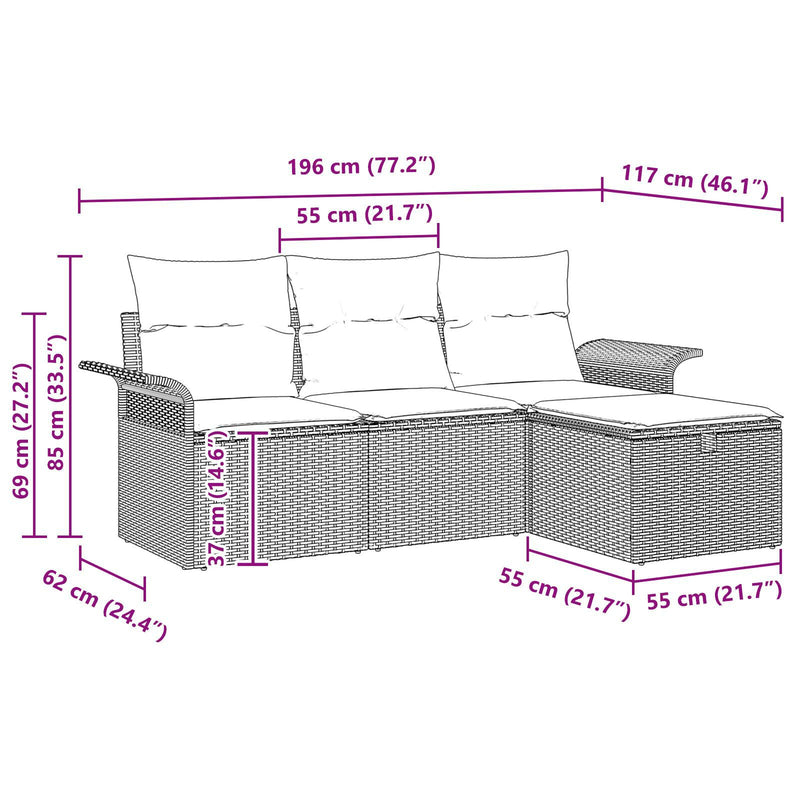 4 Piece Garden Sofa Set with Cushions Grey Poly Rattan