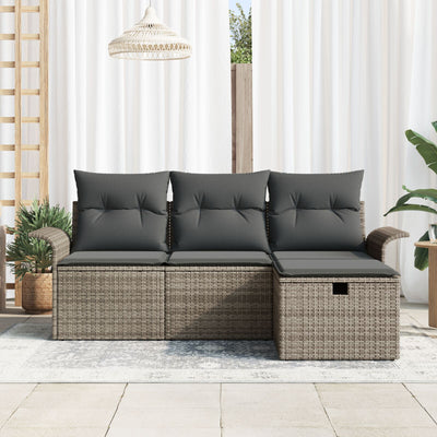 4 Piece Garden Sofa Set with Cushions Grey Poly Rattan