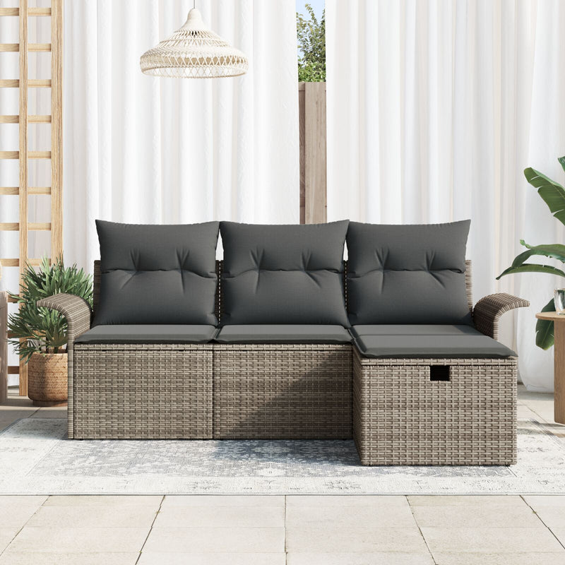 4 Piece Garden Sofa Set with Cushions Grey Poly Rattan
