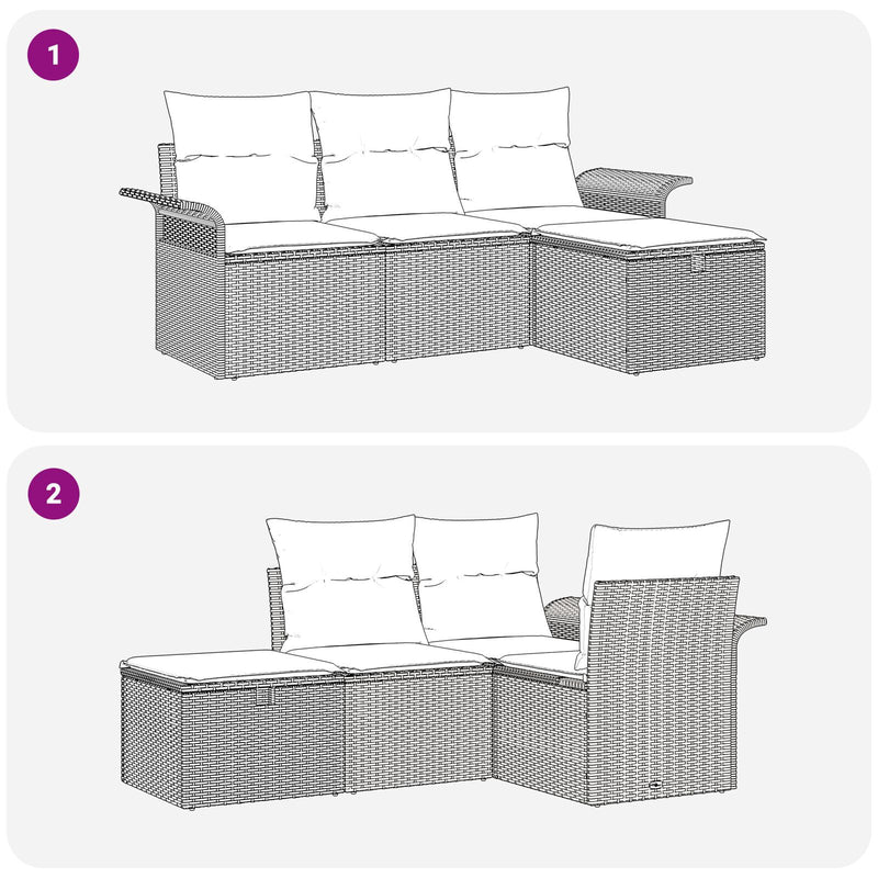 4 Piece Garden Sofa Set with Cushions Grey Poly Rattan