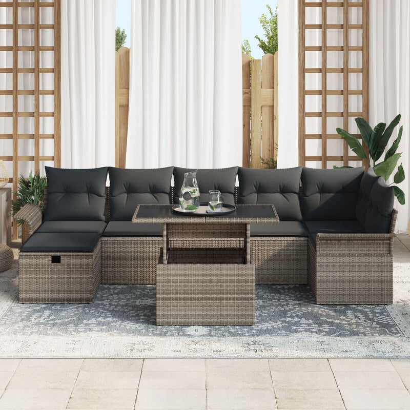 8 Piece Garden Sofa Set with Cushions Grey Poly Rattan