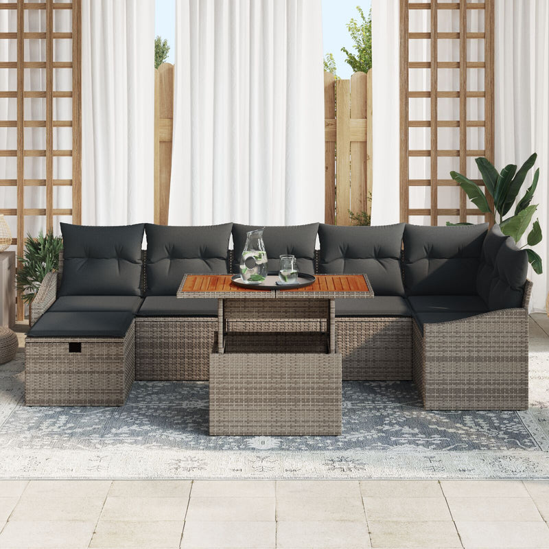 8 Piece Garden Sofa Set with Cushions Grey Poly Rattan