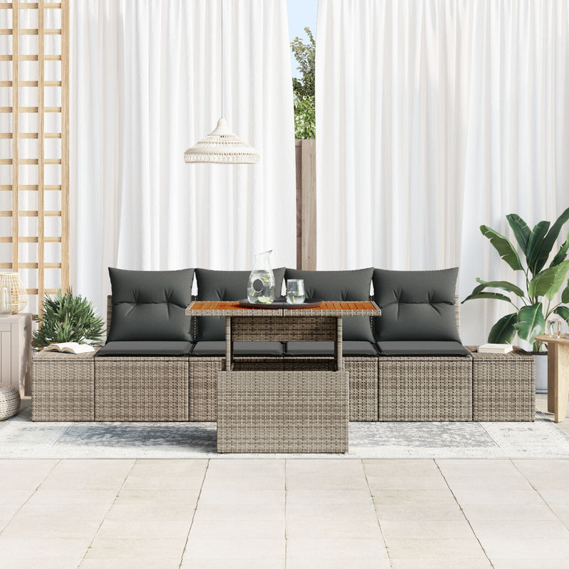 5 Piece Garden Sofa Set with Cushions Grey Poly Rattan