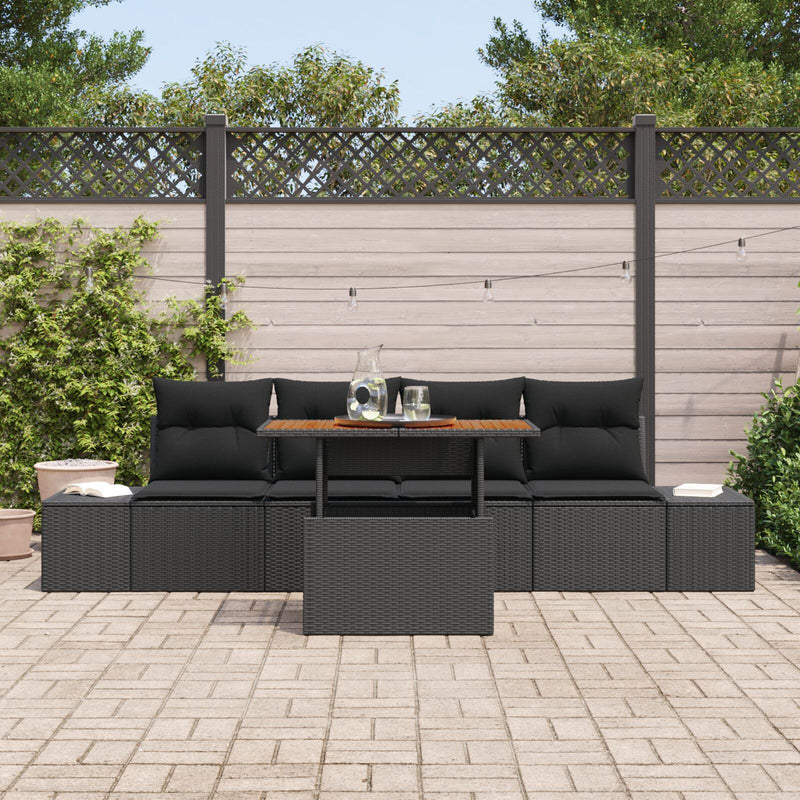 5 Piece Garden Sofa Set with Cushions Black Poly Rattan