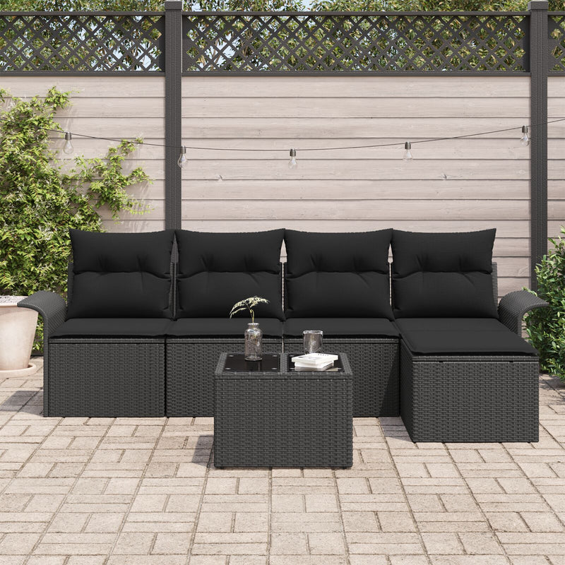 6 Piece Garden Sofa Set with Cushions Black Poly Rattan