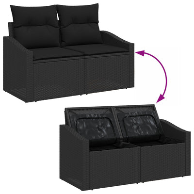 6 Piece Garden Sofa Set with Cushions Black Poly Rattan